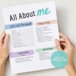 Favorite Things List Worksheet Printable, Team Building Icebreaker Activity for Work, Get to Know Me Classroom or Back to School,  Download