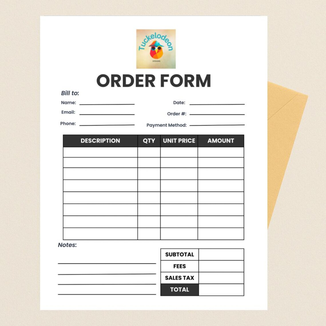 Order Form Template – Editable PDF for Small Business, Canva Invoice ...