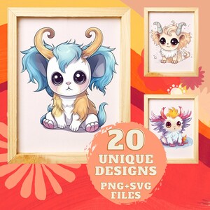 Cute Baby Fantasy Mythical Creatures clipart, Nursery decoration, Colorful designs