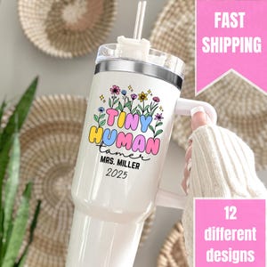 Teacher Tumbler, Personalized Teacher Appreciation Gift, Custom 40oz Tumbler with Handle, End of Year Teacher Travel Mug, Back to School Cup