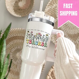 Teacher Tumbler, Personalized Teacher Appreciation Gift, Custom 40oz Tumbler with Handle, End of Year Teacher Travel Mug, Back to School Cup