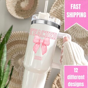 Teacher Tumbler, Personalized Teacher Appreciation Gift, Custom 40oz Tumbler with Handle, End of Year Teacher Travel Mug, Back to School Cup