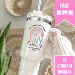Teacher Tumbler, Personalized Teacher Appreciation Gift, Custom 40oz Tumbler with Handle, End of Year Teacher Travel Mug, Back to School Cup