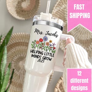 Teacher Tumbler, Personalized Teacher Appreciation Gift, Custom 40oz Tumbler with Handle, End of Year Teacher Travel Mug, Back to School Cup