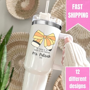 Teacher Tumbler, Personalized Teacher Appreciation Gift, Custom 40oz Tumbler with Handle, End of Year Teacher Travel Mug, Back to School Cup
