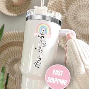 Teacher Tumbler, Personalized Teacher Appreciation Gift, Back to School Cup, Custom 40oz Tumbler with Handle, End of Year Teacher Travel Mug