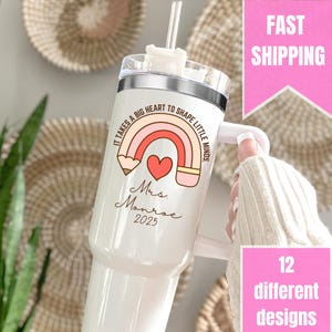 Teacher Tumbler, Personalized Teacher Appreciation Gift, Custom 40oz Tumbler with Handle, End of Year Teacher Travel Mug, Back to School Cup