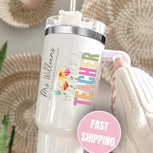 Teacher Tumbler Personalized Teacher Appreciation Gift, Custom Teacher End of Year Tumbler Gift, Back to School Tumbler 40oz with Handle
