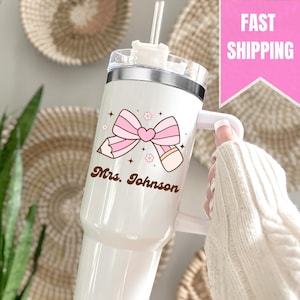 Teacher Tumbler, Personalized Teacher Appreciation Gift, Custom 40oz Tumbler with Handle, End of Year Teacher Travel Mug, Back to School Cup