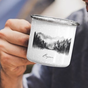 Emaille Tasse Natur Outdoor Vorname Personalisiert Camping Becher Wald Berge