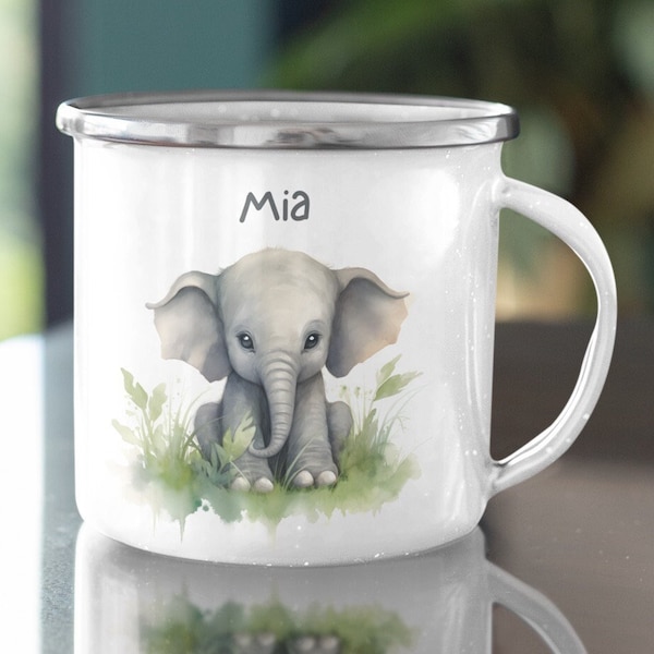 Mug enfant avec prénom motif éléphant mug animaux du zoo pour cadeau rentrée maternelle