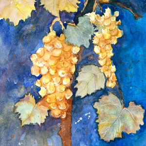 NETTARE DEGLI DEI - Grappolo d'uva - Natura morta - Dipinto ad acquerello originale - Original watercolour painting - Handmade work of art.