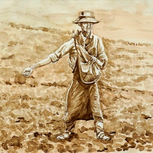 LA SEMINA : Dipinto ad acquerello originale - Original watercolour painting - Handmade work of art.