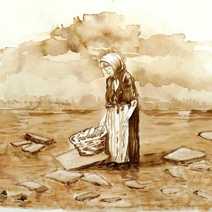 THE WASHER: Original watercolor painting - Original watercolor painting - Handmade work of art.