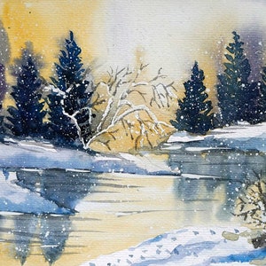 LUCI D'INVERNO - Lago di Braies: Dipinto ad acquerello originale - Original watercolour painting - Handmade work of art.