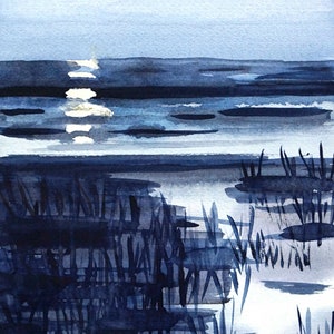 OASI LUNARE:Lunar oasis - Dipinto ad acquerello originale - Original watercolour painting - Handmade work of art.