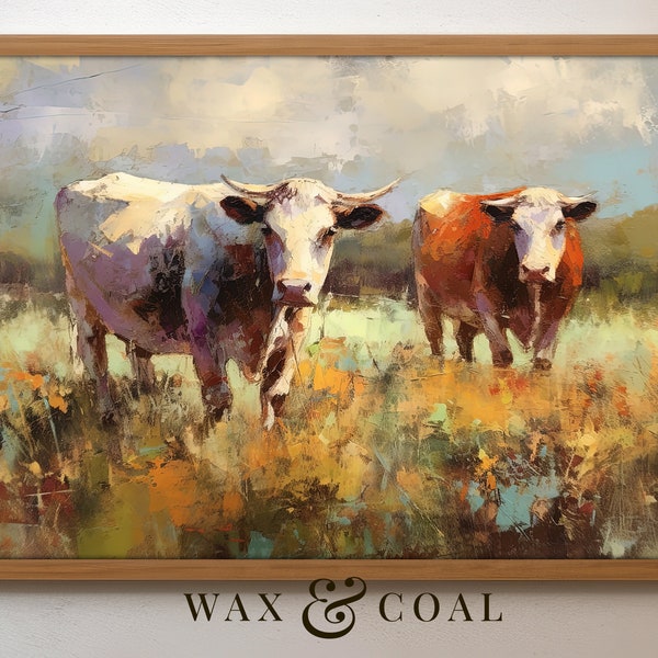 Rustic Impressionist Cow Printable Wall Art Painting for Farmhouse Living Room