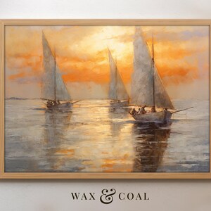 Vintage Sailboat Wall Art Painting for Farmhouse Living Room