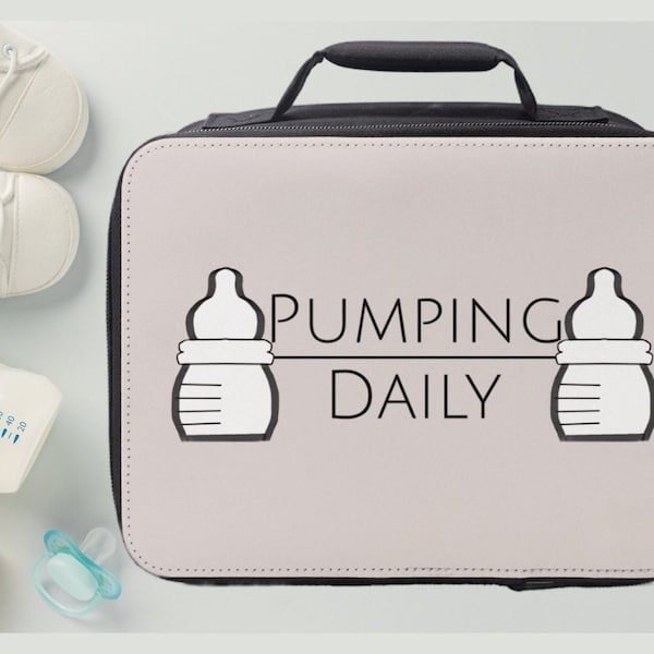 Breastmilk Case, "Pumping Daily" Portable Carrier (Insulated), Bag, Lunch Box, Funny Gift for Mom, Bottle, Beige, Breastfeeding, New Mom