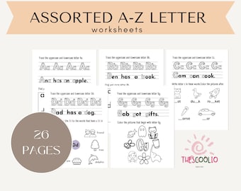 Pre-K Alphabet  Worksheets | Kindergarten Alphabet Worksheets |  | Homeschool Activity | A-Z Worksheets Activity