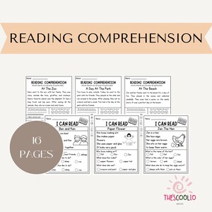 Hojas de trabajo de comprensión de lectura imprimibles para niños / Práctica de comprensión de lectura de jardín de infantes y primaria / Comprensión de lectura