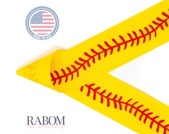 Softball Stitch Printed Grosgrain Ribbon | Made in U.S.A. | Choose Width and Length