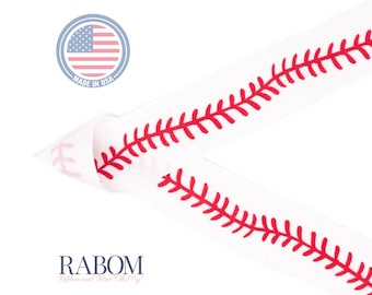 Baseball Stitch Printed Grosgrain Ribbon | Made in U.S.A. | Choose Width and Length