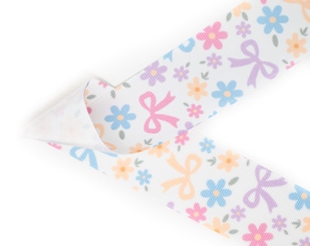 Springtime Bows Spring Printed Grosgrain Ribbon | Made in U.S.A. | Choose Width and Length