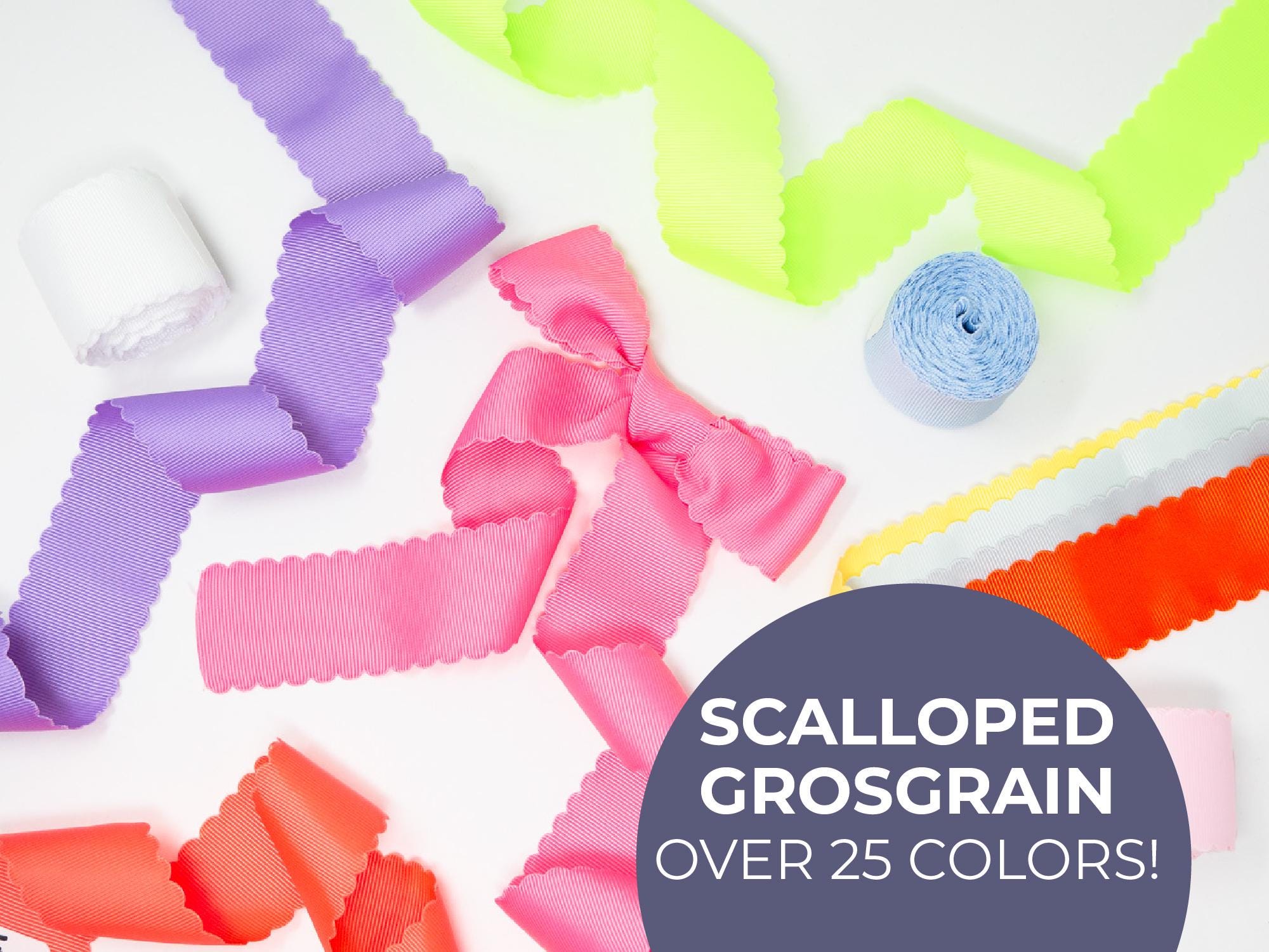 Scallop Grosgrain Ribbon -5 Yard Rolls / No Fray Ribbon / Hair bow Ribbon / Ribbon Crafts
