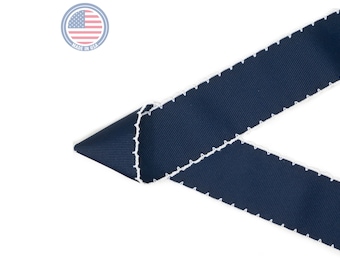 Navy Solid Grosgrain Ribbon with White Moonstitch | Made in the U.S.A. | Embroidered Ribbon