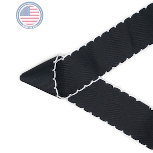 Black Solid Grosgrain Ribbon with White Moonstitch | Made in the U.S.A. | Embroidered Ribbon