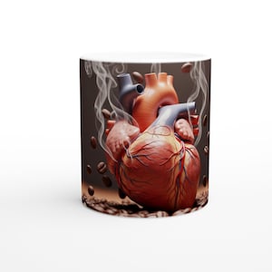 Taza de cerámica con corazón y granos de café | Taza de café con motivo de vapor: un regalo para los amantes del café.