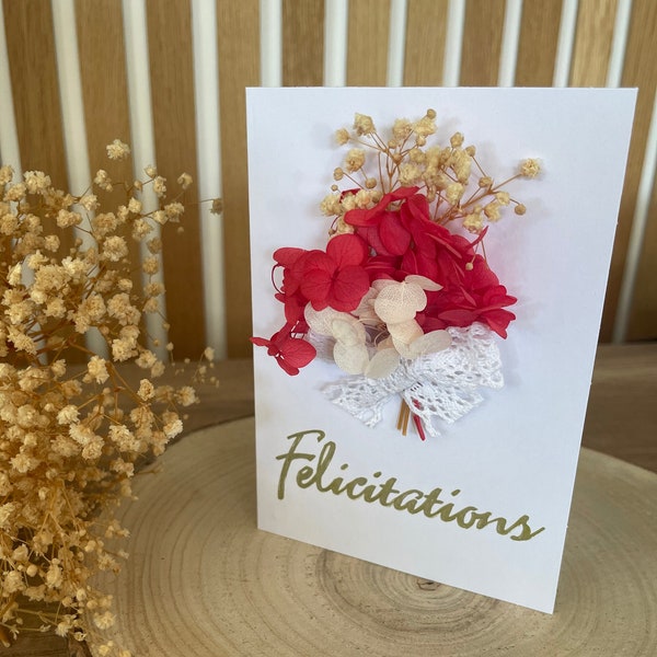 Carte fleurs séchées en papier cartonné/Carte de vœux fleuri personnalisable/Maman Maîtresse Mariage Anniversaire Félicitations Condoléances