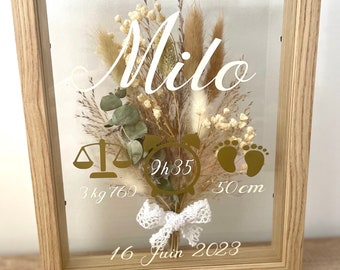 Original and personalized baby gift frame/Unique customizable baby room decor with dried flowers/Birth keepsake