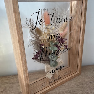 Cadre personnalisé bouquet de fleurs séchées / Cadeau maman fête des mères personnalisé / Cadre fleuri personnalisable