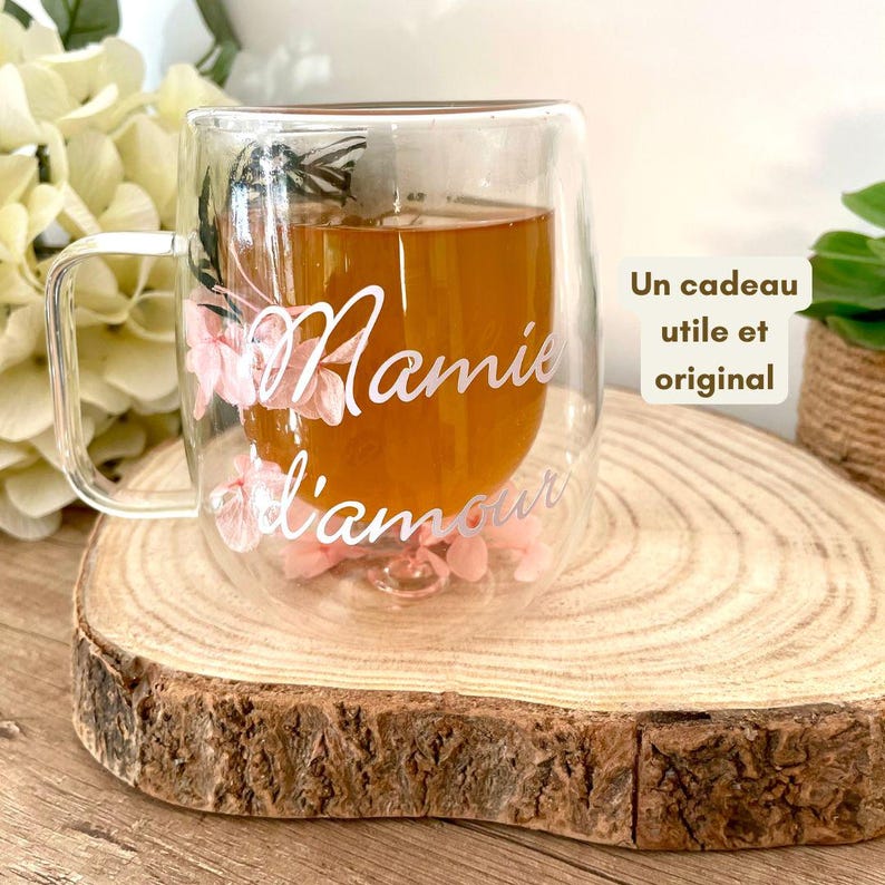 Personalized floral mug - Customizable dried flower mug - Text, quote, name, inspirational phrase - Gift for Mom, Grandma, Teacher image 3
