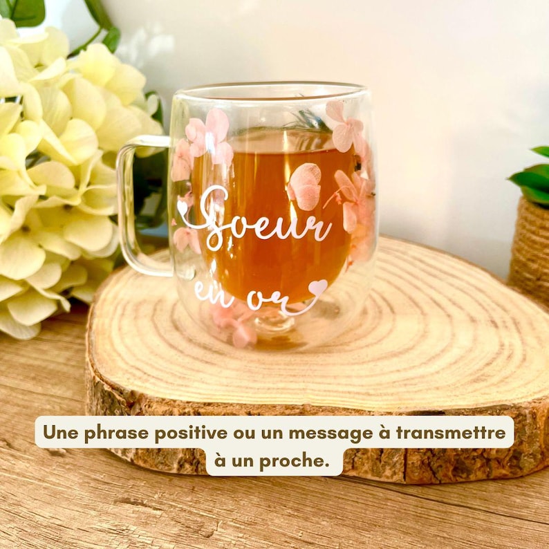 Personalized floral mug - Customizable dried flower mug - Text, quote, name, inspirational phrase - Gift for Mom, Grandma, Teacher image 2