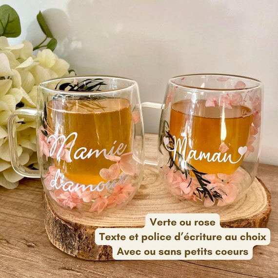 Mug fleuri personnalisé - Tasse personnalisable fleurs séchées - Texte, citation, prénom, phrase inspirante - Cadeau Maman, mamie, maitresse