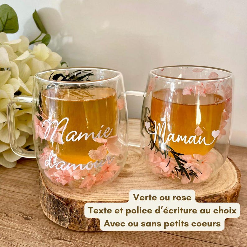 Personalized floral mug - Customizable dried flower mug - Text, quote, name, inspirational phrase - Gift for Mom, Grandma, Teacher image 1