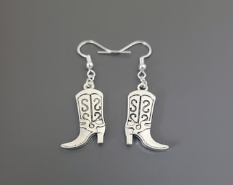 Boucles d'oreilles breloques bottes de cowboy crochet en argent sterling 925 - Bijoux bottes de cowboy, boucles d'oreilles western, boucles d'oreilles country, cadeaux musique country