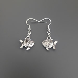 925 Sterling Silver Hook Fish Charm Earrings - Fishing Jewellery, fishing gifts for her, fish gifts for her, goldfish, sea, fish jewellery