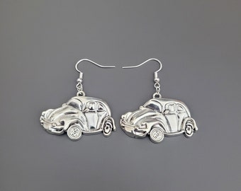 925 Sterling Silver Hook Large VW Beetle Car Charm Earrings - car earrings, VW beetle gifts, vw beetle gifts for her, silver car earrings