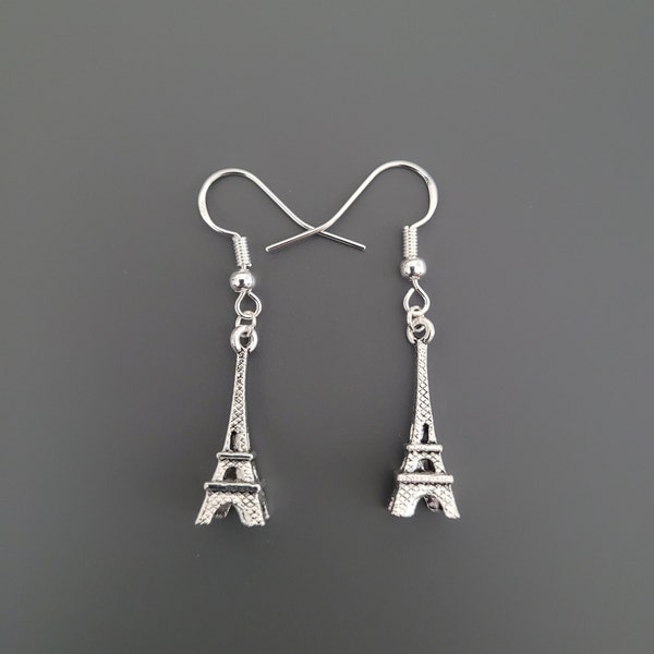 Boucles d'oreilles tour Eiffel 3D crochet en argent sterling 925 - Bijoux Tour Eiffel, boucles d'oreilles françaises, bijoux français, boucles d'oreilles de voyage, France