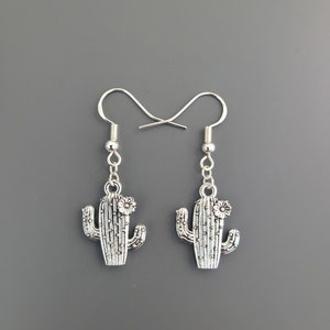 925 Sterling Silver Hook Cactus Charm Earrings - Cactus Earrings, Cactus Jewellery, cactus gifts, pretty earrings, gifts for her, plant, UK