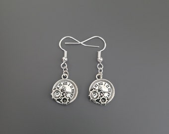 925 Sterling Silber Haken Kleine Steampunk Zahnrad Uhr Charm Ohrringe - Steampunk Ohrringe, Zahnrad Uhr Ohrringe, Uhr Zahnrad Ohrringe, Silber