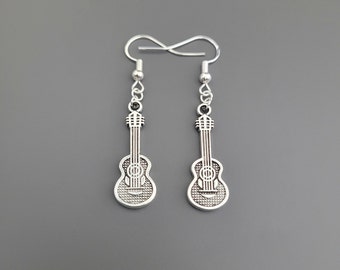 925 Sterling Silver Hook Acoustic Guitar Charm Earrings - Guitar Earrings, Guitar Jewellery, Guitar gifts for her, music gifts for her