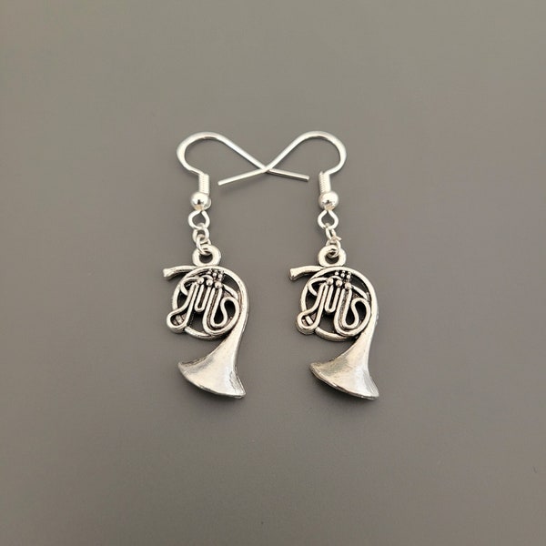 925 Sterling Silver Hook French Horn Charm Earrings - French Horn Earrings, French Horn Jewellery, French Horn gifts, music gifts for her