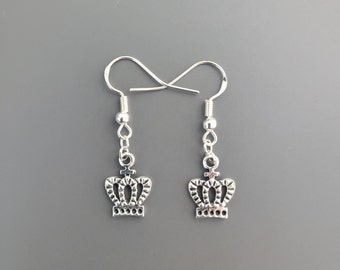 925 Sterling Silver Hook Crown Charm Earrings - crown earrings, royalty earrings, queen earrings, princess earrings, crown jewellery, royal