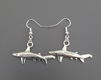 925 Sterling Silver Hook Shark Charm Earrings - Shark Earrings, Shark Jewellery, Shark gifts, gifts for her, animal earrings, silver shark