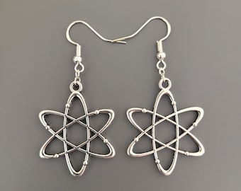 925 Sterling Silver Hook Atom Charm Earrings - Atom Earrings, Atom Jewellery, Atom gifts, gifts for her, science gifts for her, chemistry